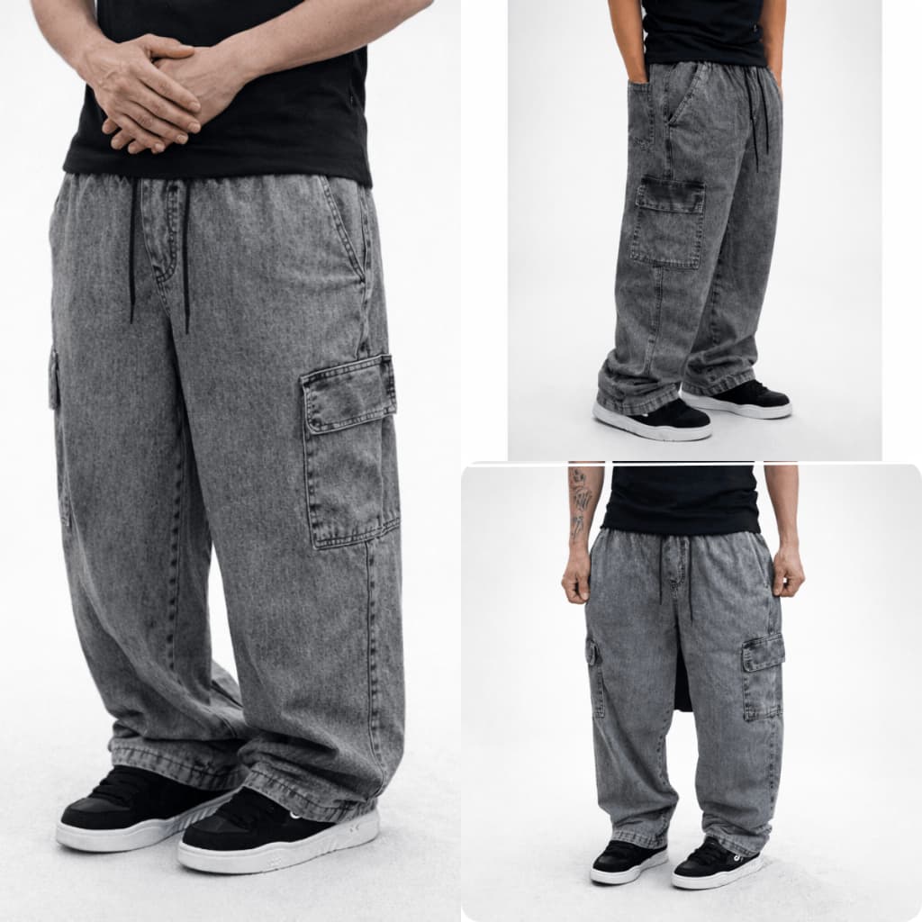 Calça Jeans Cargo Estonada Streetwear