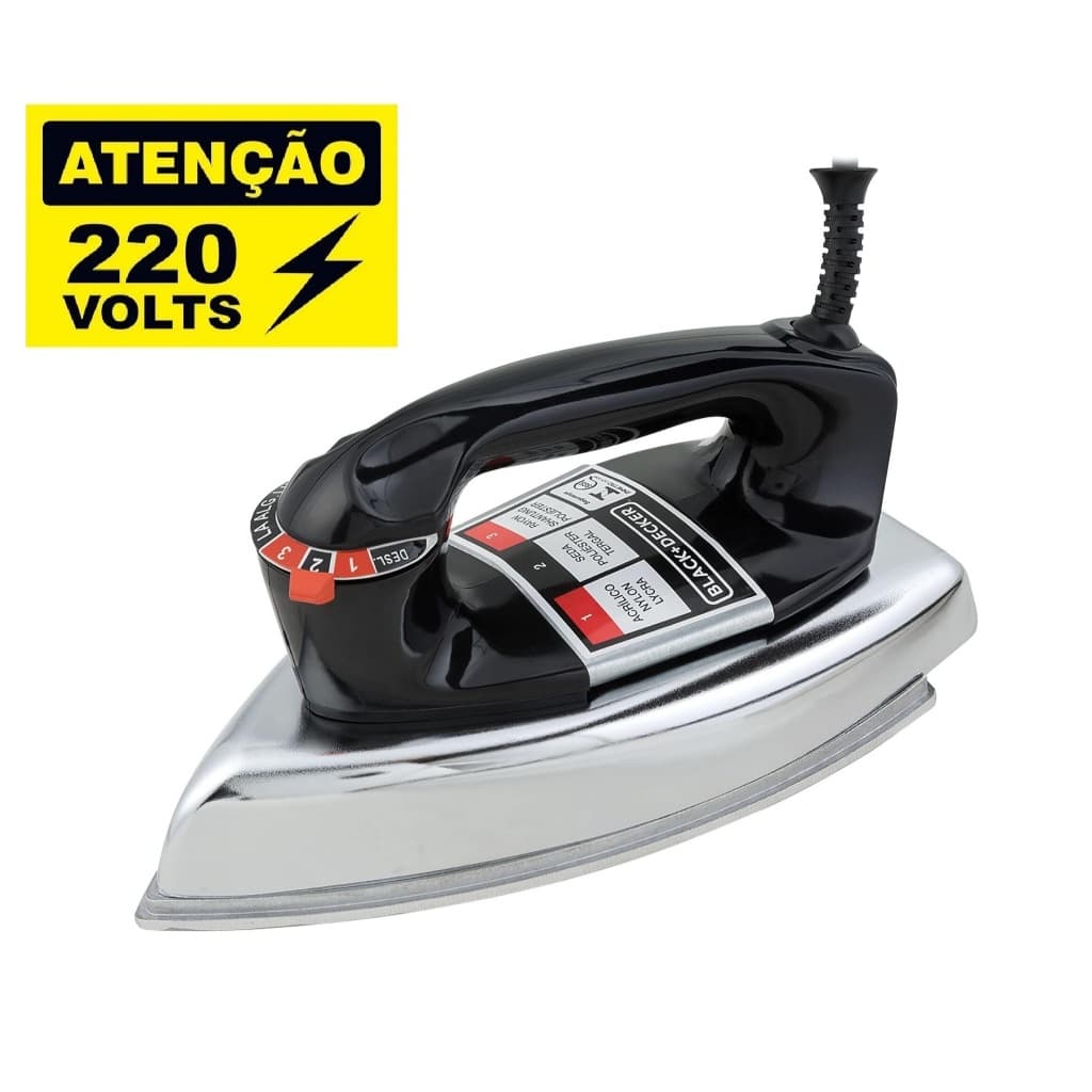 Ferro de Passar Roupa a Seco Black Decker VFA1110XM6 Base de Alumínio 220V 2 Anos de Garantia + NF