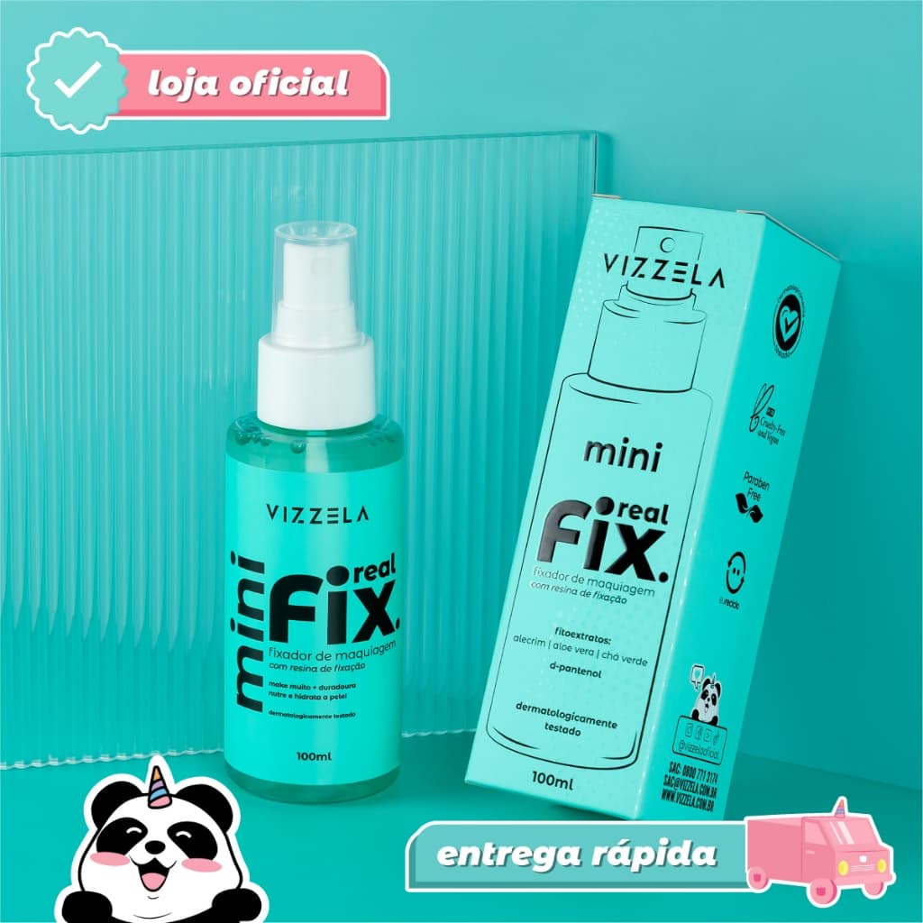 Mini Fixador Bruma Maquiagem Real Fix Spray 100ml Alta Duração Vegano Original Vizzela