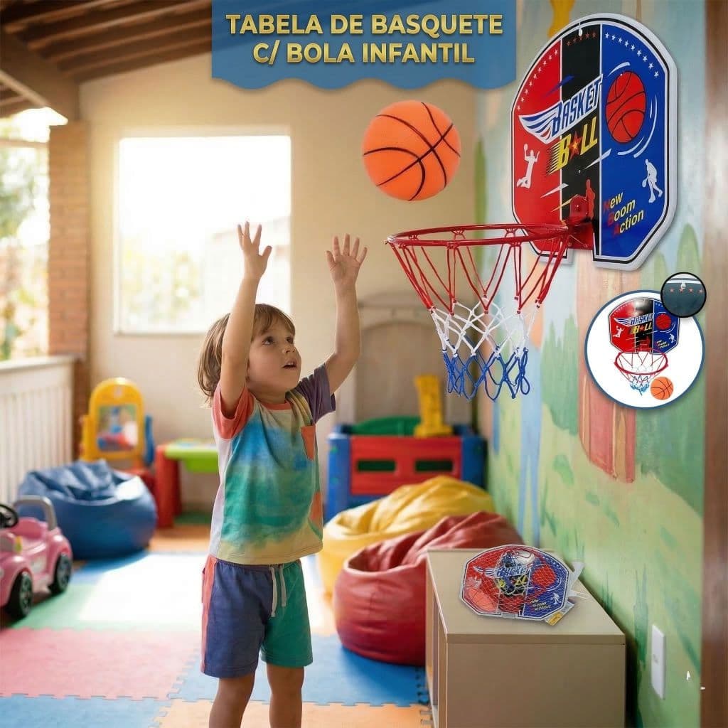 Tabela Basquete Infantil com Bola Aro e Rede Brinquedo Portatil Diversao Educativa