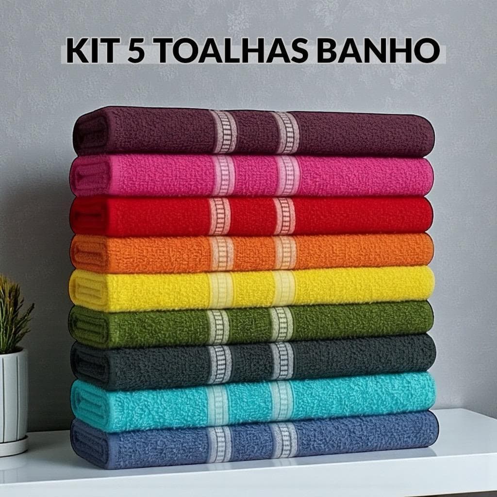 Kit 5 Toalhas de Banho Madri Grande Macia 120x60 100% Algodão Sortidas