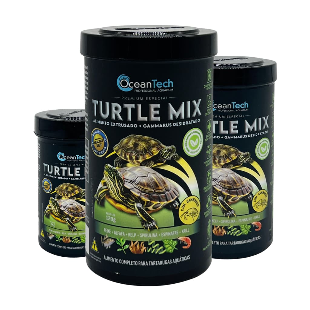 Ração Turtle Mix Ocean Tech para Tartaruga Aquática Alimento Completo Camarão Aquaterrário Aquário