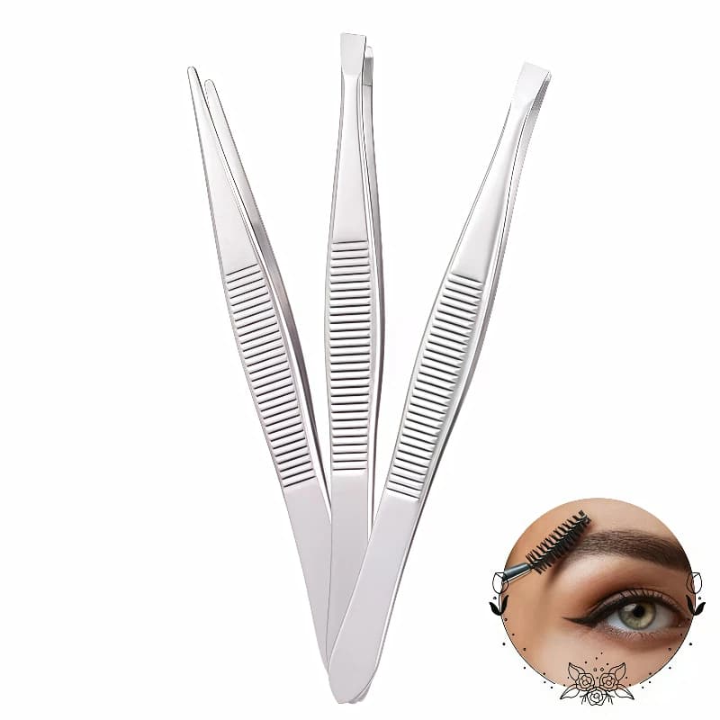 Kit 3 Pinças Profissionais em Aço Inoxidável Para Sobrancelha Remoção de Pelos da Sobrancelha