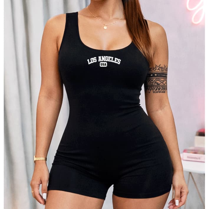 Macacão Feminino Suplex Alça Larga Curto Estampado Moda Fitness Academia