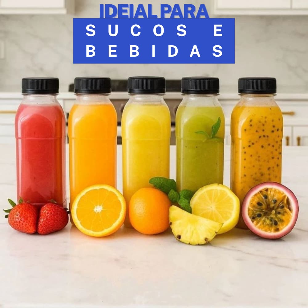 Garrafinhas PET 200ml/300ml/500ml  Premium com Tampa| Suco, Detox & Caldo de Cana + Envio Rápido