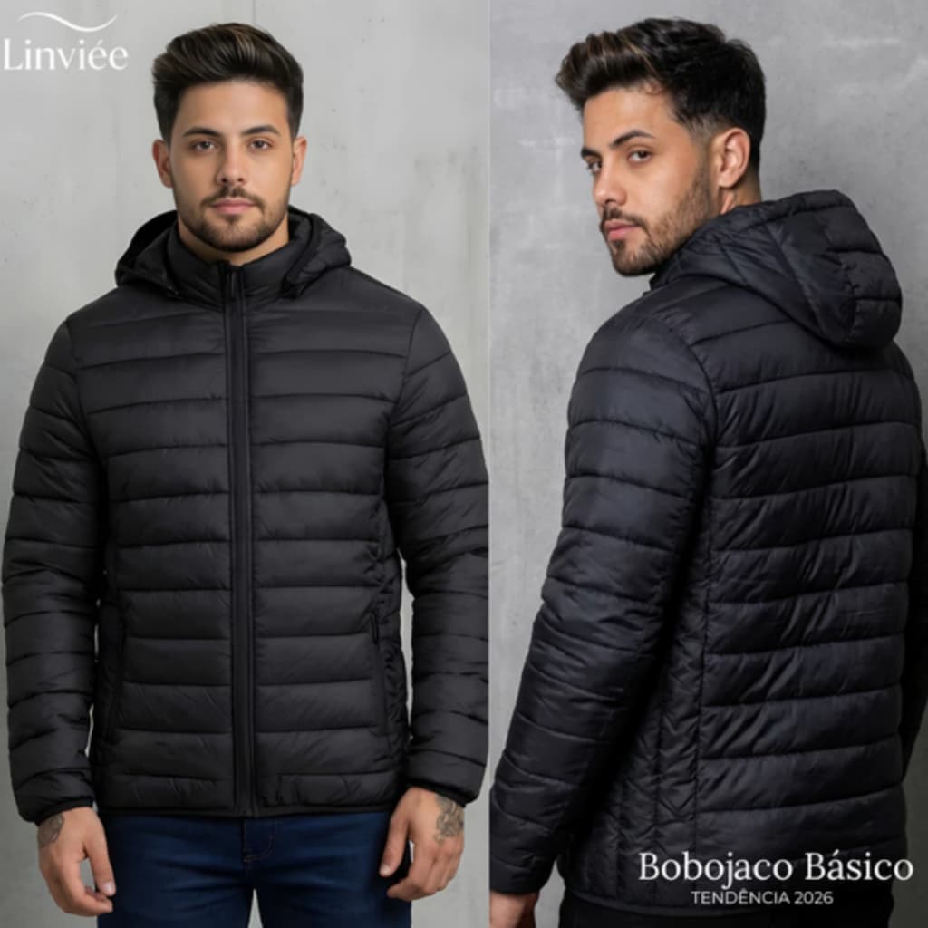 Jaqueta Puffer Bobojaco Impermeável de Frio Intenso Blusa Masculina Inverno com Capuz Removível