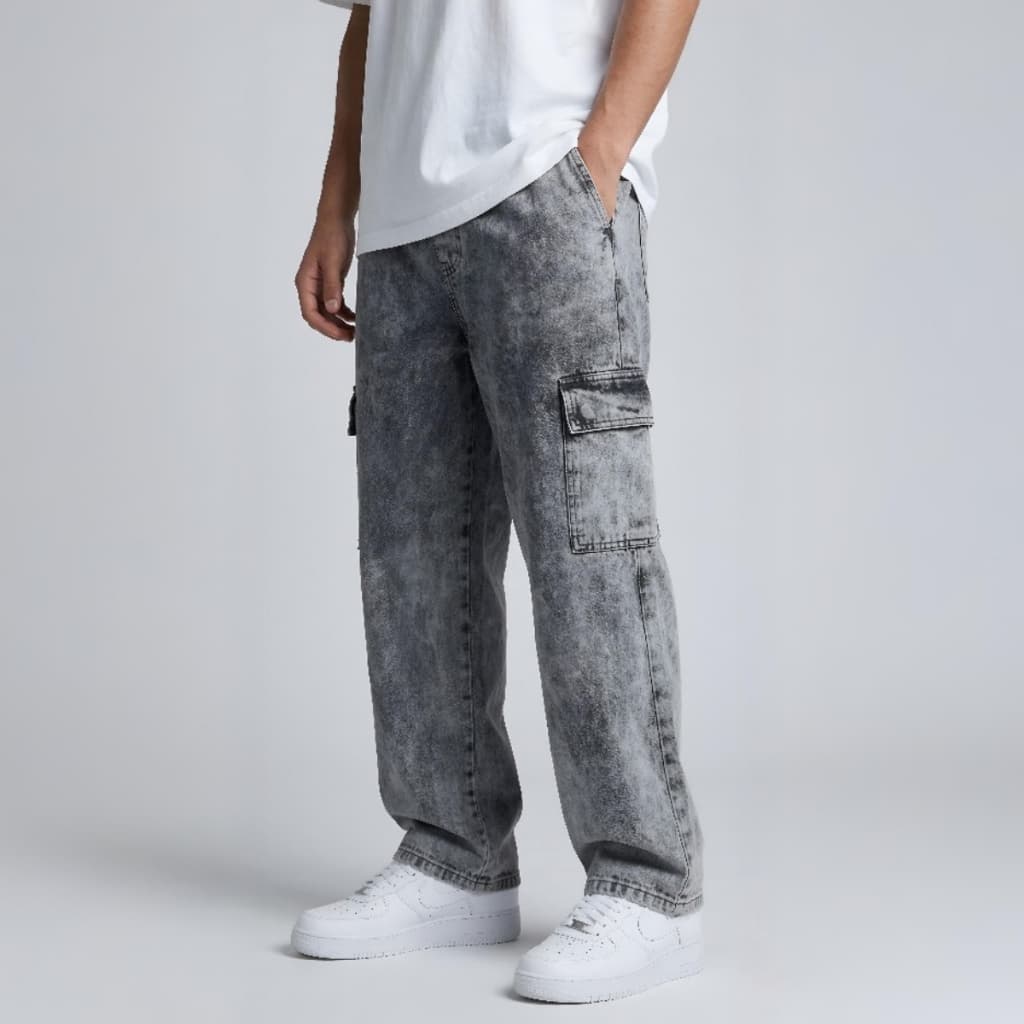 Calça Cargo Jeans Masculina Feminino Cós Elastico Comprida 5 Bolsos Moda Streetwear skate