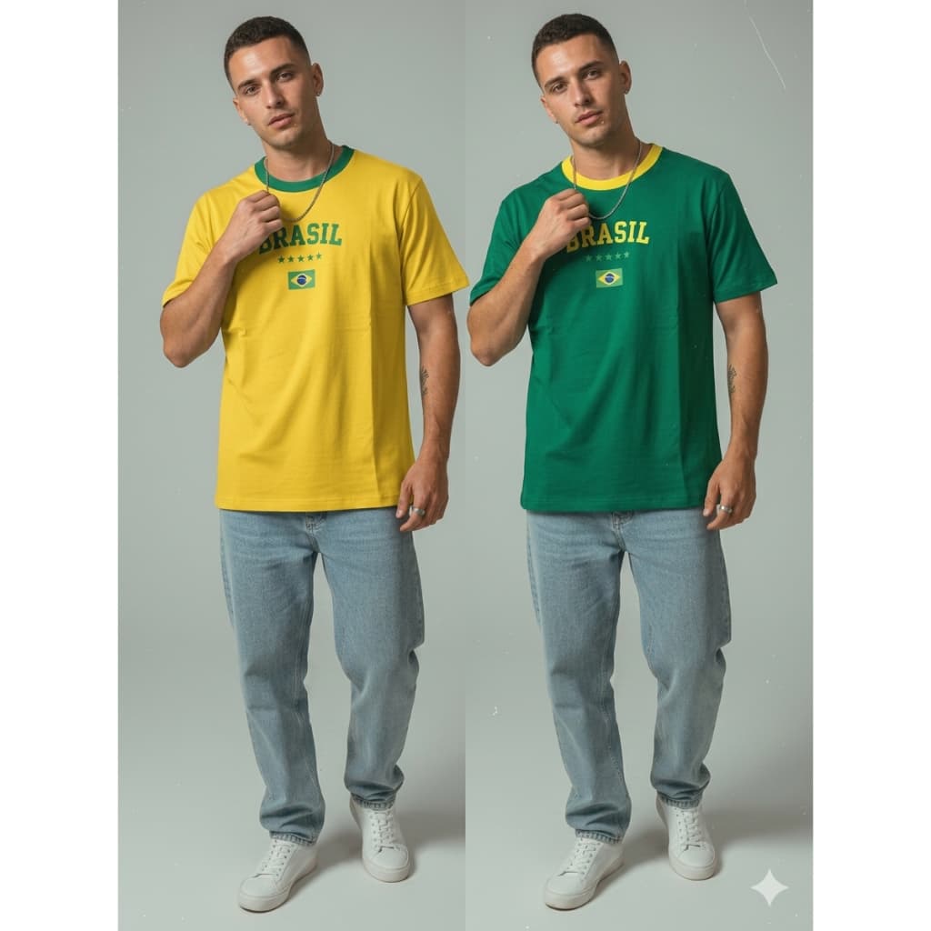 Camisa Brazil Logo Vintage - Tendência Verão e Copa - Amarela e Verde