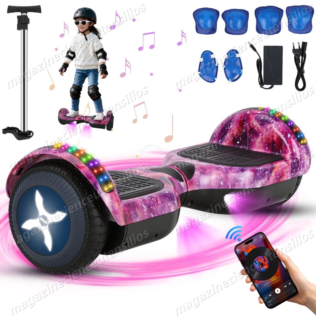 700W Hoverboard Elétrico Skate Kit Acessórios Com Bluetooth E Led Rosa