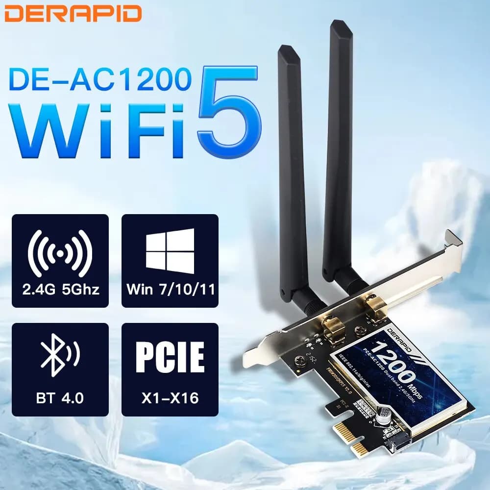Placa WiFi e Bluetooth PCIe X1 AC1200 para PC