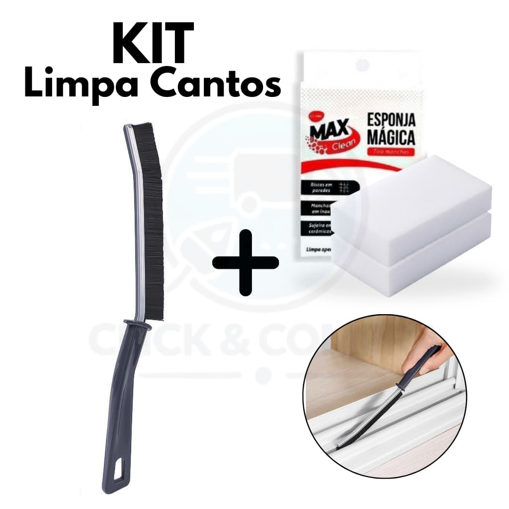 KIT Escova de Limpeza Escovinha Limpa Canto Universal + Esponja Mágica de Melamina Tira Mancha