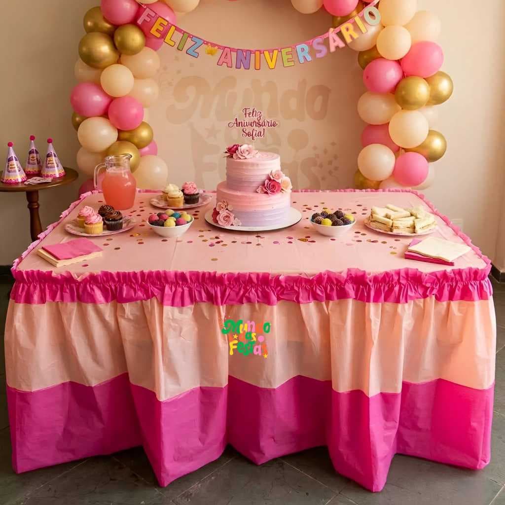 Toalha de Mesa Decorativa com Saia Franzida e Babado em TNT – Ideal para Festas e Eventos – Várias Cores