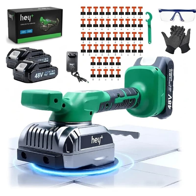 Máquina de Assentar Piso Ventosa Vibratória 48V [KIT 2 BATERIAS] Profissional Porcelanato Azulejo + Maleta