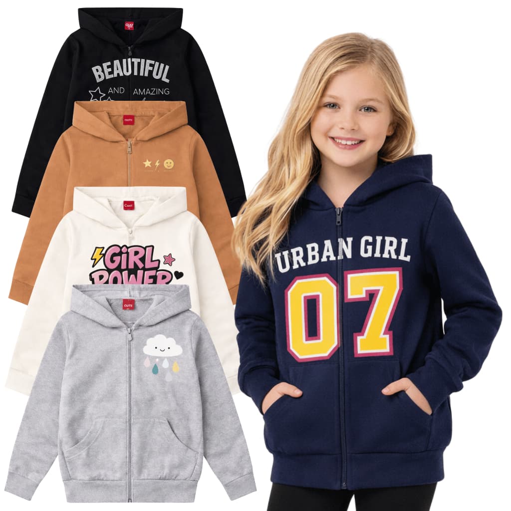 Jaqueta Premium Infantil e Juvenil Feminina com Capuz, Zíper e Bolsos  Moletom Premium Quentinho | Casaco Menina