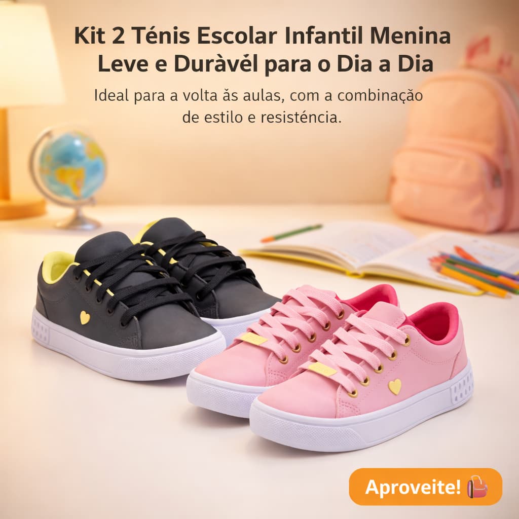 Kit 2 Tênis Infantil Menina Casual Confortável Escola Dia a Dia 25 ao 33 Envio Imediato