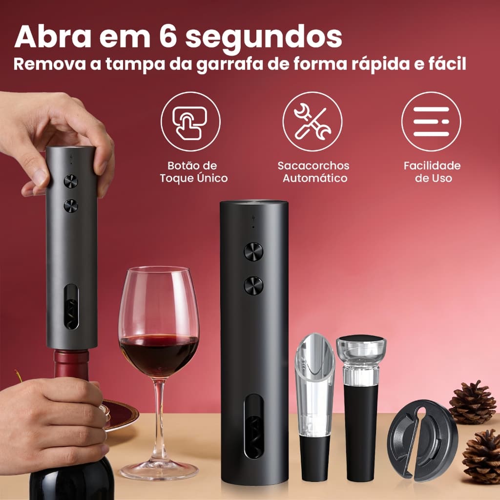 USB Saca Rolha Abridor De Vinho Elétrico Saca-Rolhas Elétrico Recarregável+Aerador+Tapão Vacuum