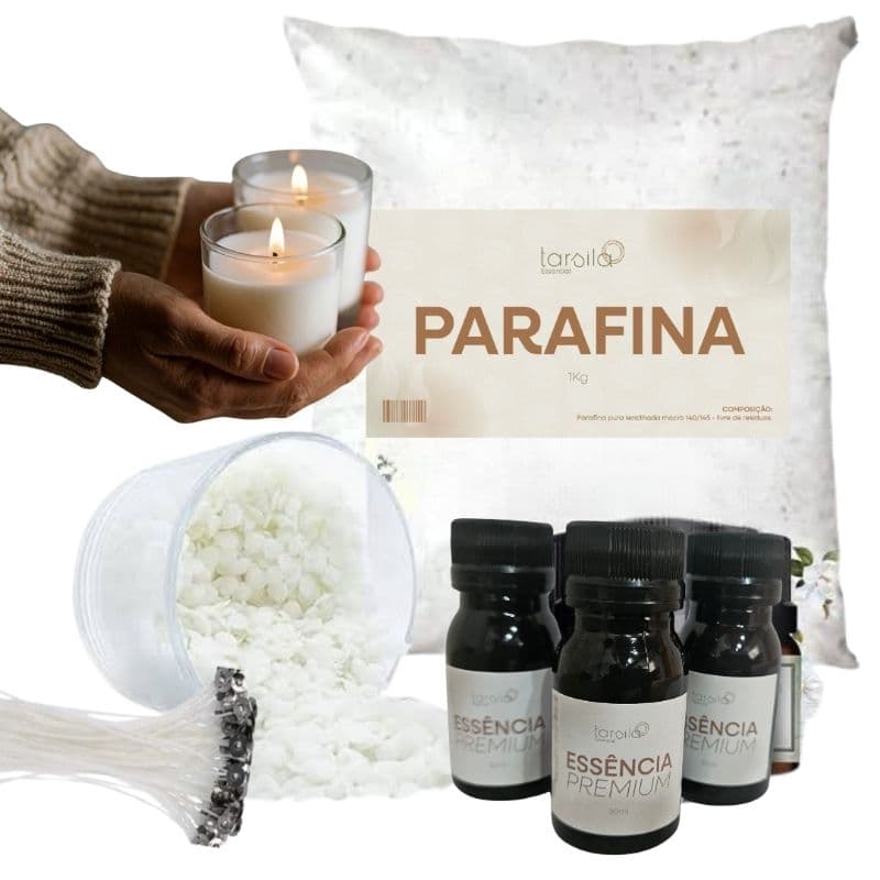 Kit Completo para Produção de Velas Artesanais - 1k Parafina + Essência Premium 30ml + 25 Pavios com Ilhós 2mm