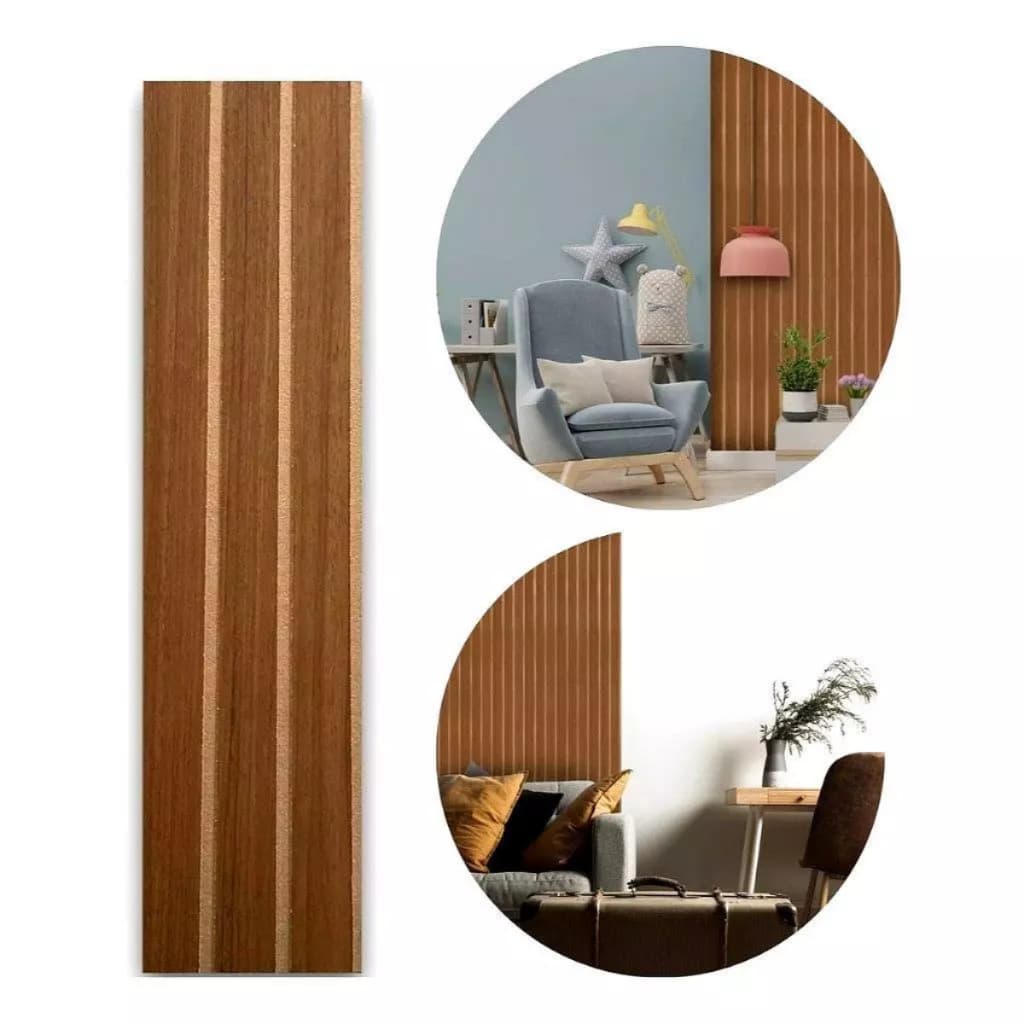 Painel Ripado MDF Autocolante Placa Decorativa 3D Para Parede Fácil Instalação Kits 5 a 100 Peças