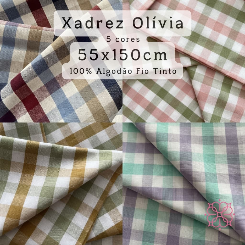 Tecido Xadrez Olívia 55x150cm Fio Tinto +10 Cores Caldeira Tricoline 100% Algodão