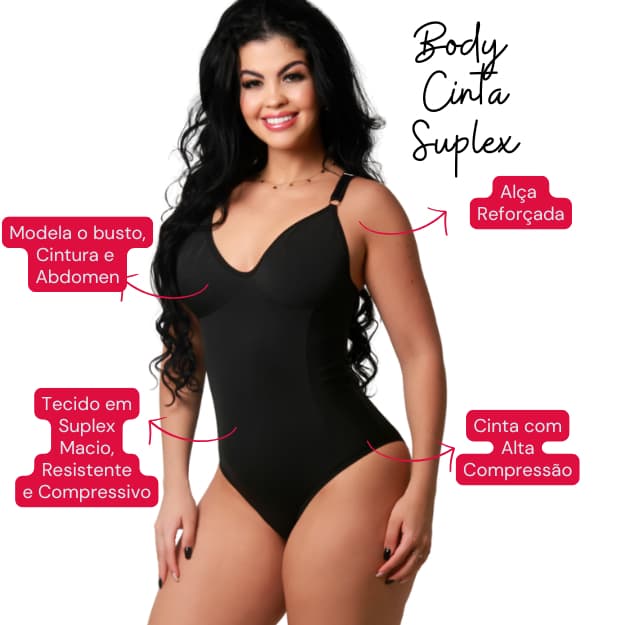 Body Feminino Suplex Alta Compressão Alças Grossa Comprime de 4cm a 7cm de Circuferência Do 38 ao 52