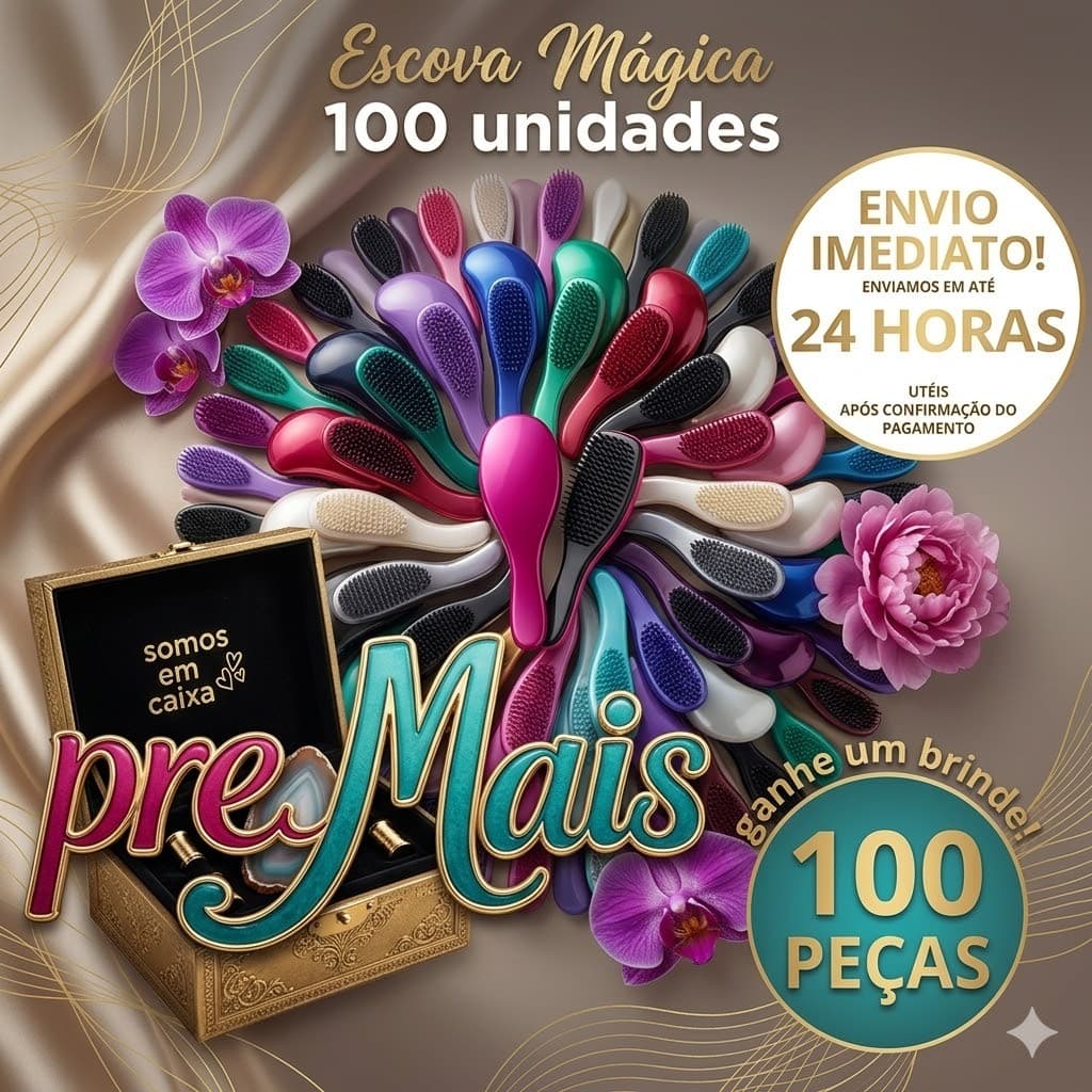 Kit 100 Escovas Mágicas Anti Frizz: Cores Sortidas Para Revenda – Ideal Para Salões