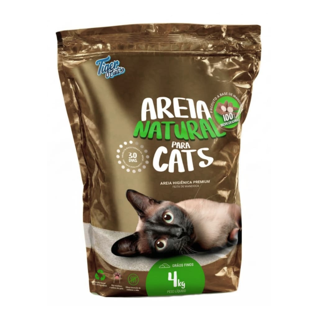Areia Higiênica Biodegradável Mandioca Para Gatos Tiger Cats