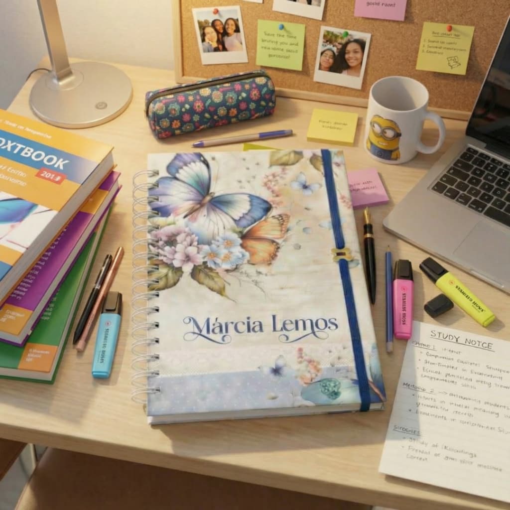 Caderno PEQUENO Personalizado A5 Borboleta Floral - ENVIE O NOME NO CHAT | Capa Dura e Wire-o