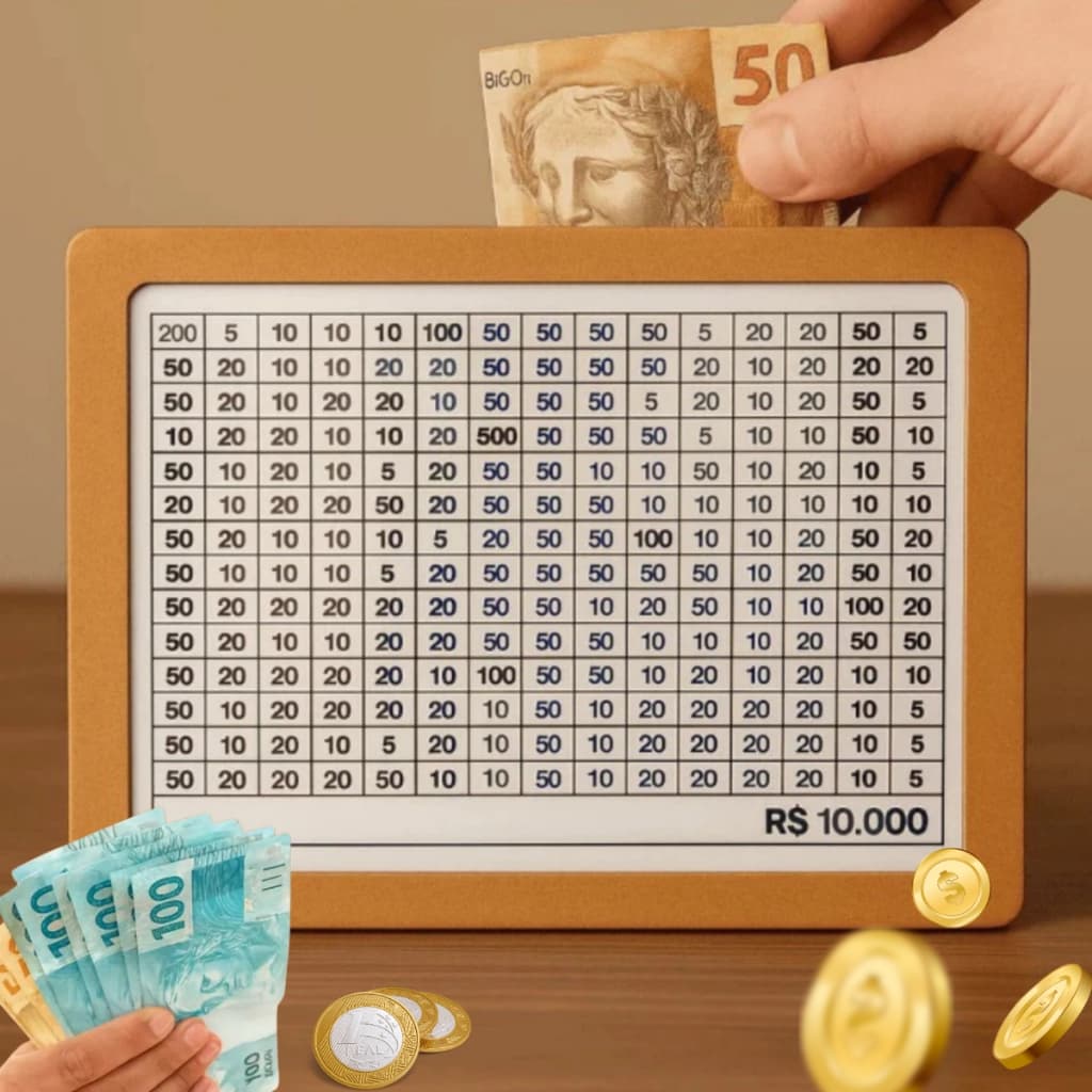 Cofre Desafio 10mil/5mil/1mil - Caixa Dinheiro De Madeira - Método Japonês - Escolha seu Objetivo!