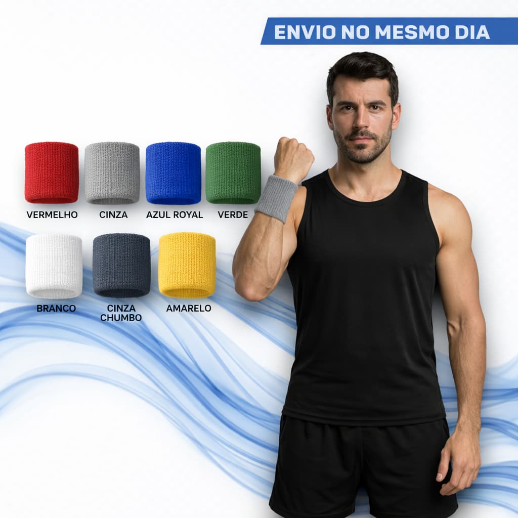 02x Munhequeiras Pulso Ribana Preta Unissex Masculino Feminino Tênis Academia