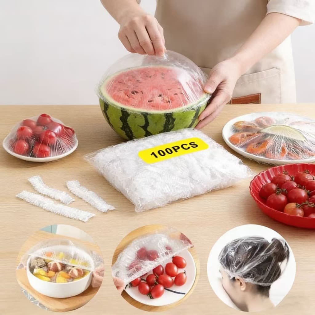 KIT 100/200/300 Tampas De Plástico Descartável Para Alimento Toucas Descartáveis Cozinha Multiuso