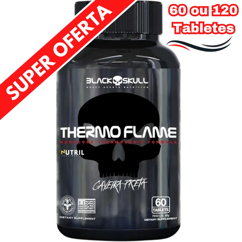 Termogênico Thermo Flame - 60/120 Tabletes Black Skull - Suplemento em Pó Caveira preta