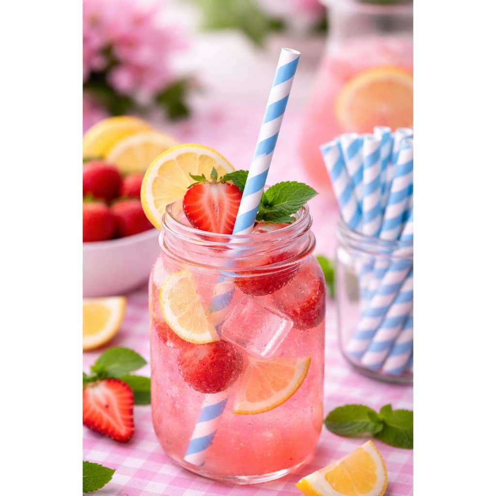 Canudo Papel Listrados na Cor Azul Claro | Canudos Biodegradáveis e Sustentáveis para Drinks/Bebidas/Decorações