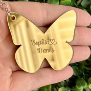 Chaveiro Borboleta em Acrílico Espelhado Personalizado – Lembrancinhas Premium p/ Festas, Maternidade e Eventos