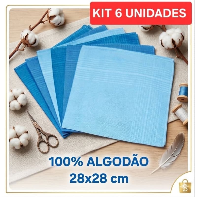 Kit 6 Lenços de Bolso Masculino 100% Algodão 28x28cm – Branco e Cores – Macio e Absorvente
