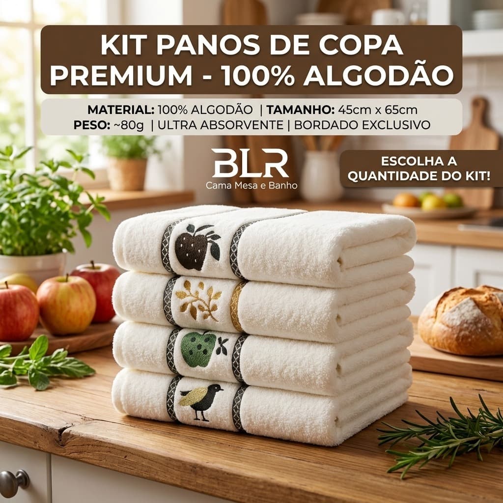 Kit Pano De Copa Jacquard Premium 100% Algodão 45x65cm Cozinha Desenhos Na Barra
