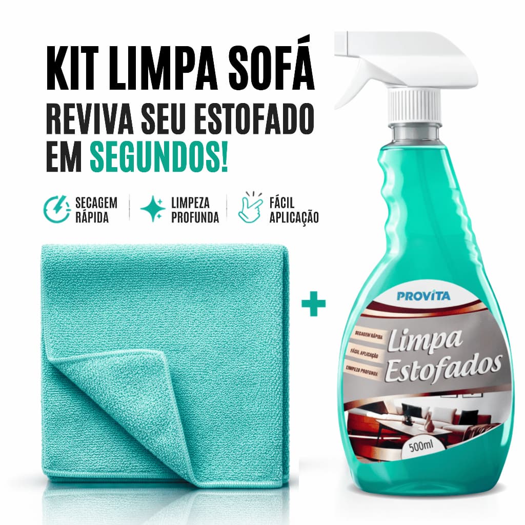 Limpa Estofados À Seco Spray Premium Espuma Perfumado + Pano Microfibra Limpa Sofá, Banco e Poltrona