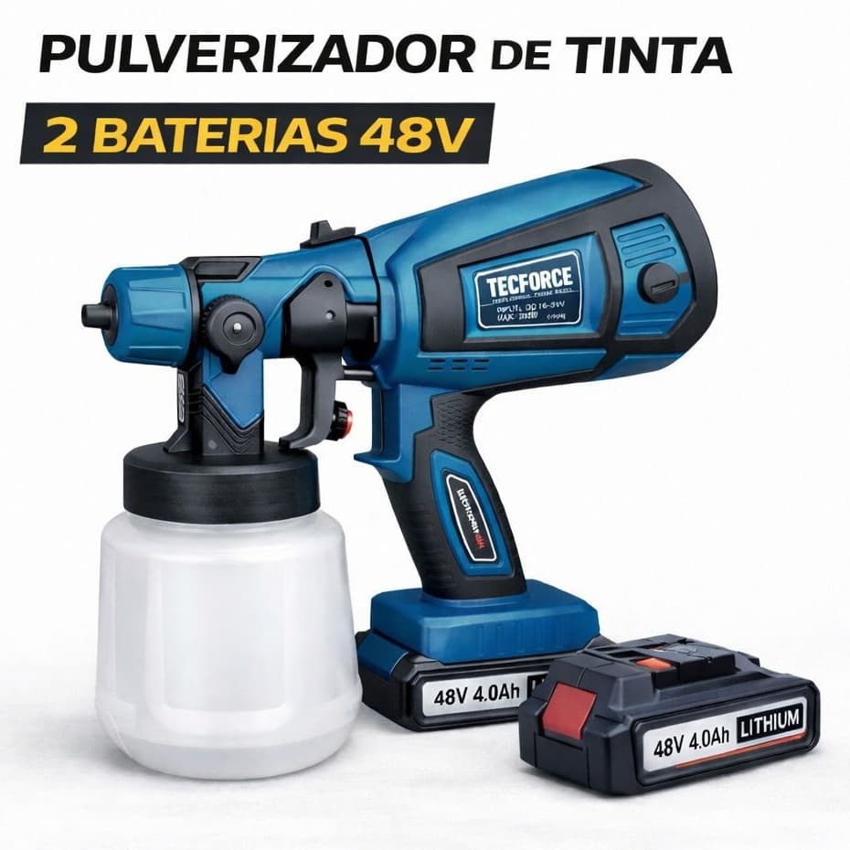 Pulverizador Elétrico Sem Fio 48V TecForce Pistola de Pintura Profissional 2 Baterias Alta Pressão