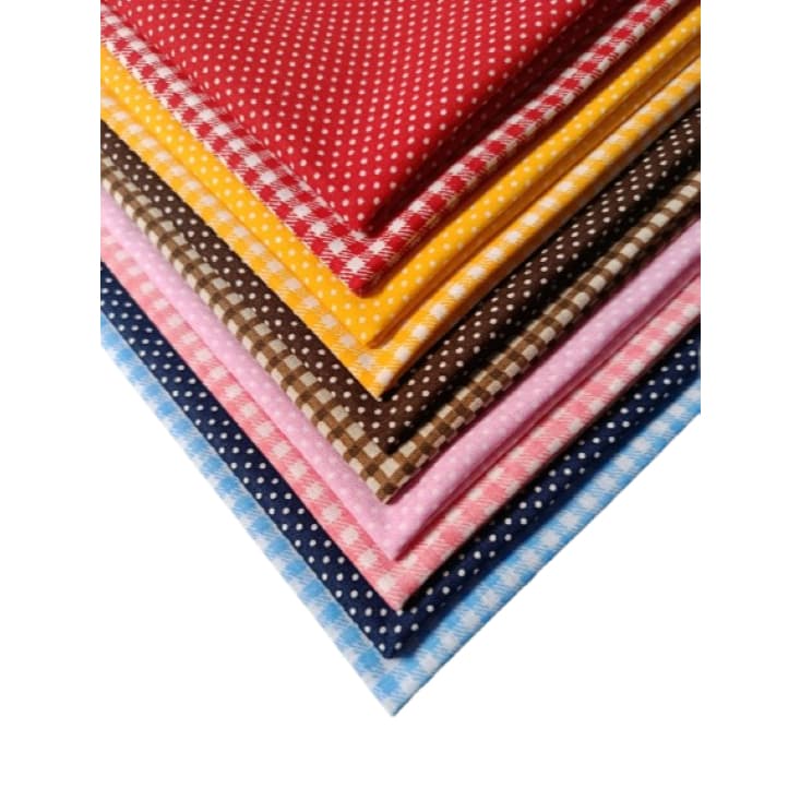 Kit Tecido Tricoline Poa E Xadrez - 50% Algodão 10 Cortes De 50x70cm