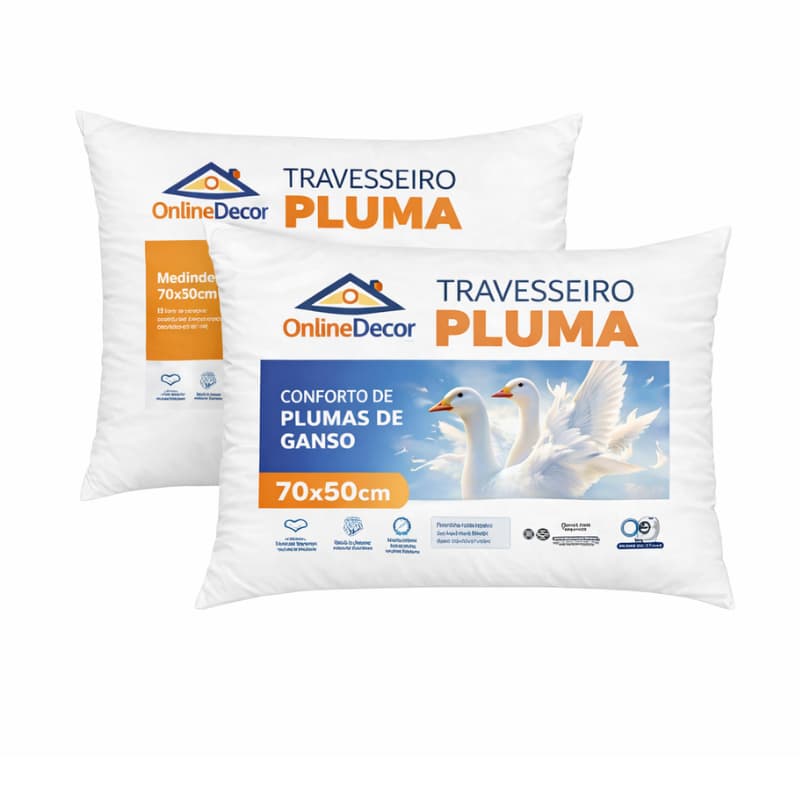 Kit Travesseiro Pluma de Ganso Confortavel e Macio Antiacaro 70x50cm Envio em 6 Horas