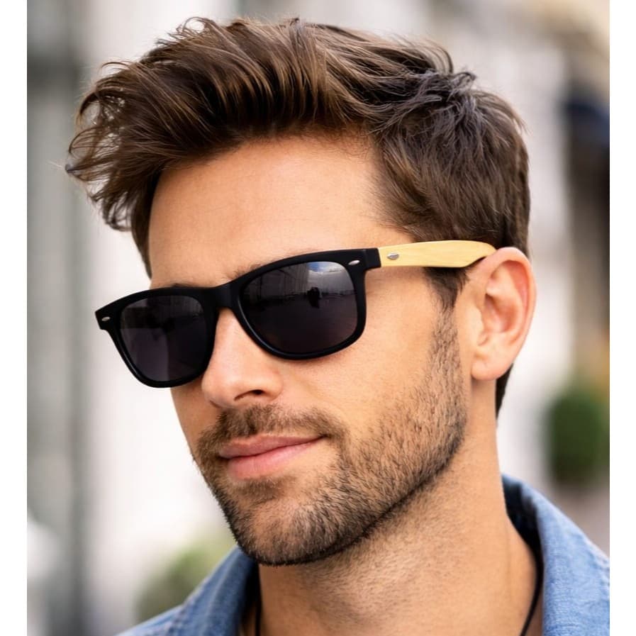 Óculos Masculino bambú Polarizado com proteção UV 400 de sol Estiloso madeira fosco Lançamento