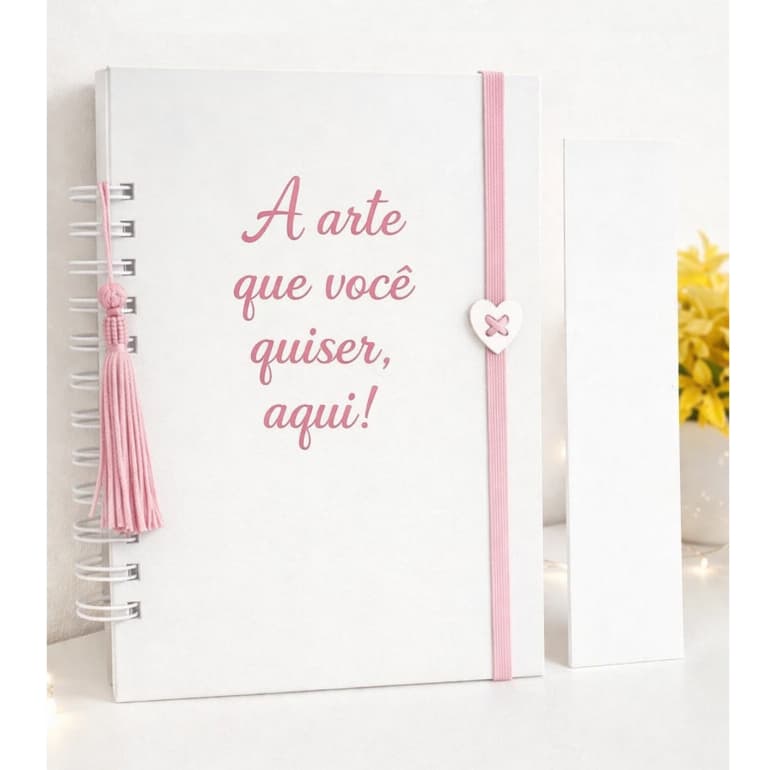 Caderno Personalizado elástico e pingente de tassel- Capa com sua arte ou foto.