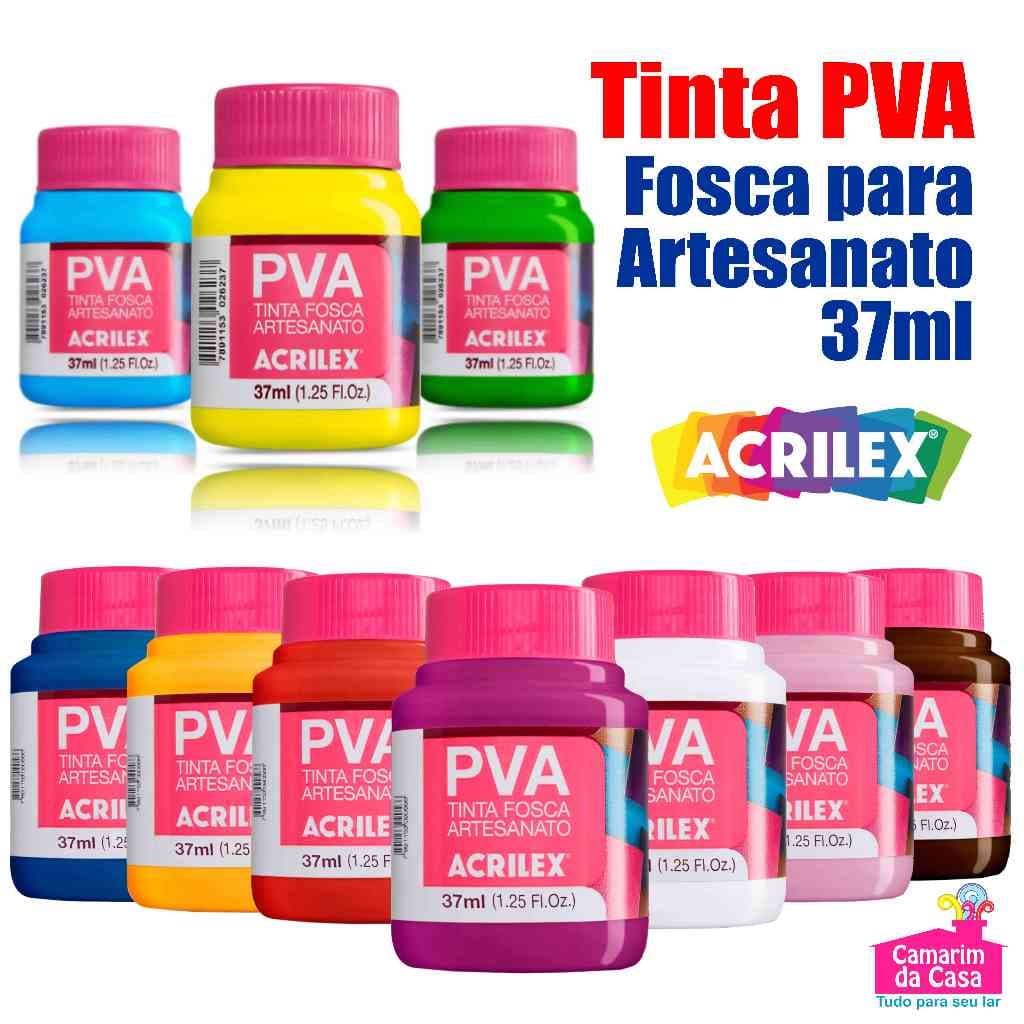 Kit com Tinta PVA Fosca Tubo com 37ml cada Acrilex Ideal p/ Madeira Cores Diversas Escolha o seu