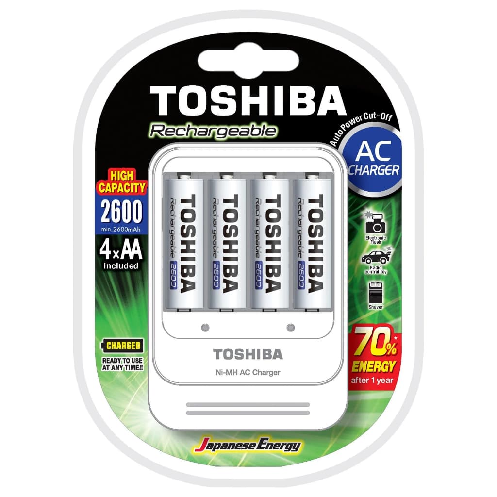 Carregador de Pilhas AA e AAA Toshiba TNHC-6GAE4 com 4 Pilhas AA 2600mAh Recarregáveis Bivolt