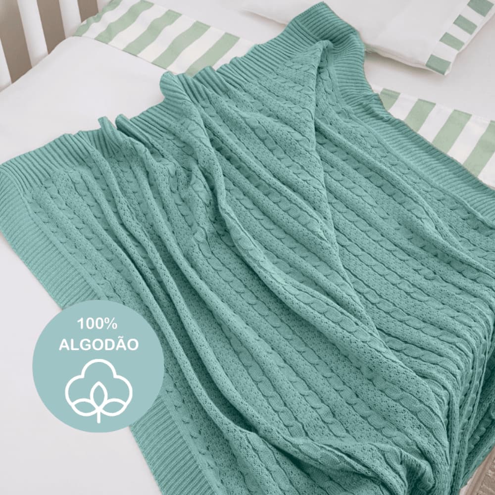 Brubrelel Baby | Mantinha Bebê Tricô 100% Algodão Verde Oliva – Saída Maternidade Macia Confortável