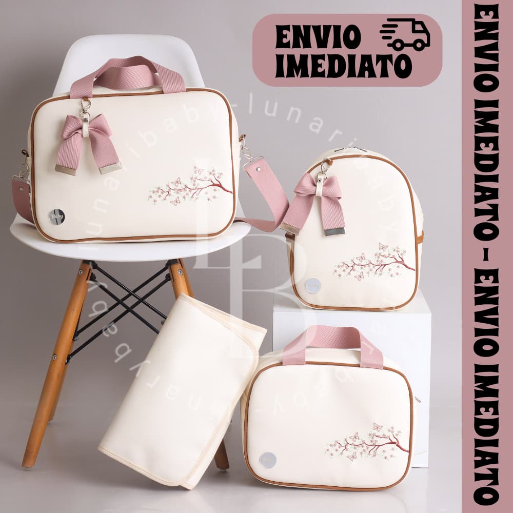Bolsa Maternidade kit com 4 Peças impermeável Bordado Menina/Menino trocador