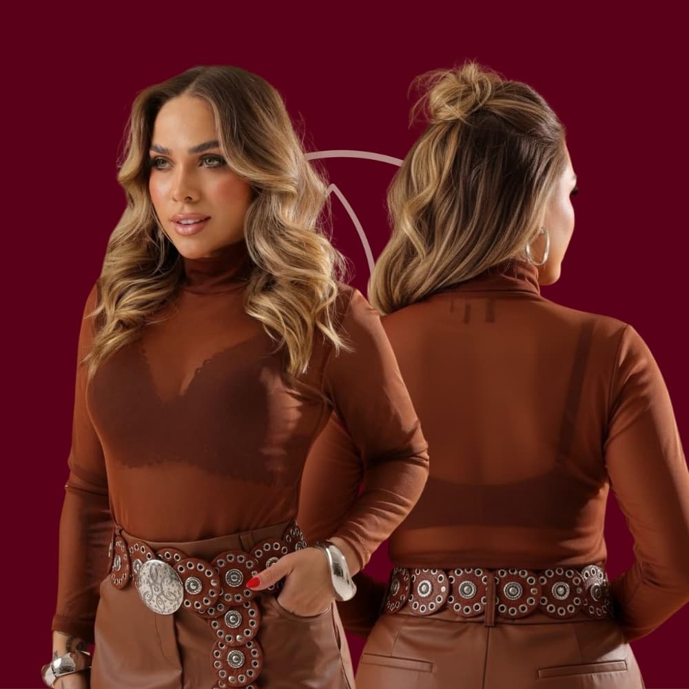 Blusa Manga Longa Segunda Pele Tule Gola Alta Cacharrel Moda Slim Plus Blogueira Inverno Balada