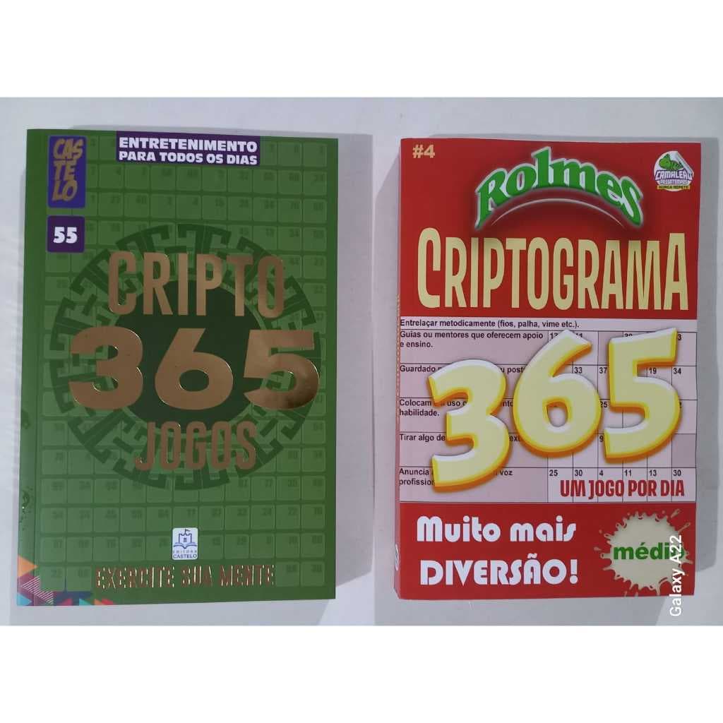 Kit 2 Livros 365 Jogos CRIPTO CRIPTOGRAMAS sem repetição