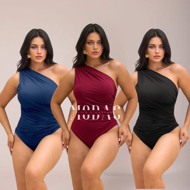 Body Feminina Suplex Premium Plissado Mula Manca Um Ombro Com Forro Elegante