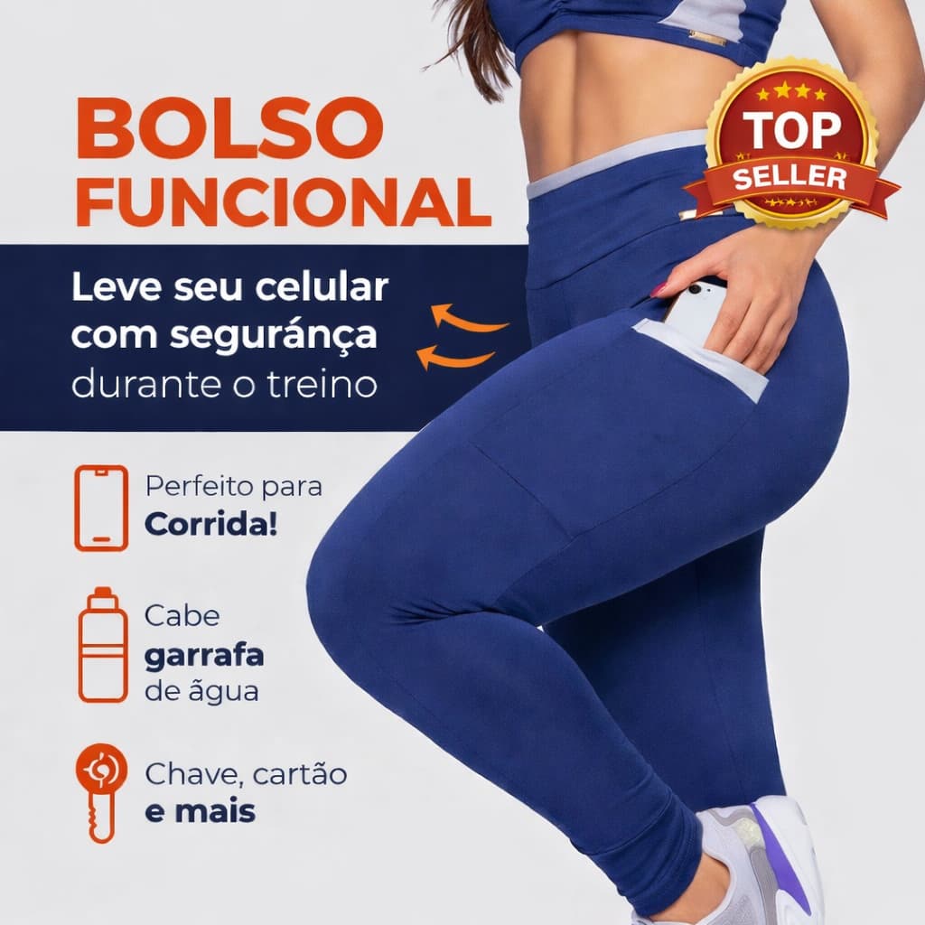 Legging Cris com Bolso Academia CorridaFeminina Cintura Alta Fitness Corrida