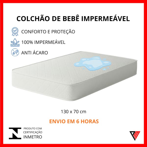 Colchão Berço 130x70 Americano Baby Liso Lado Impermeável D-18 Branco  - PLM